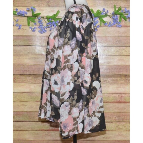 North Style Women's Black Sheer Floral Button Front Pleated Blouse Plus Size 1X - Picture 4 of 8